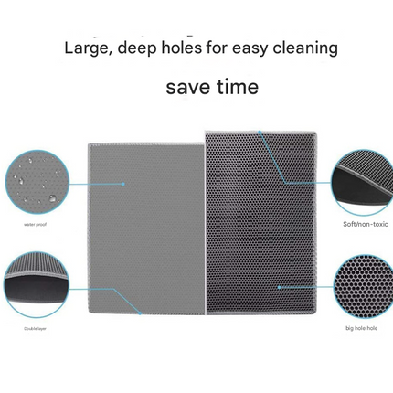 Black Large Double-Layer Cat Litter Trapping Mat - Waterproof EVA Honeycomb Design for Scatter Control (45cm x 60cm).