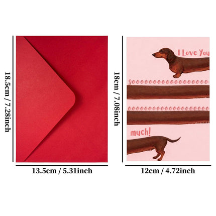10-Pack Adorable Dachshund Valentine's Day Greeting Cards with Red Envelopes | Funny Long Dog I Love You Anniversary Cards.