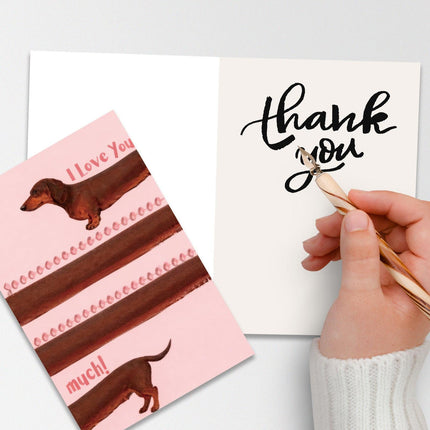 10-Pack Adorable Dachshund Valentine's Day Greeting Cards with Red Envelopes | Funny Long Dog I Love You Anniversary Cards.