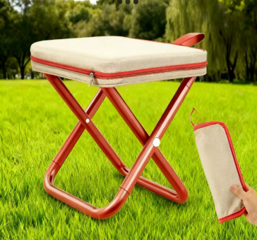 Red Heavy Duty Portable Folding Stool | Compact Lightweight Camping Seat with Carry Bag | Breathable Oxford Fabric for Fishing & Travel.