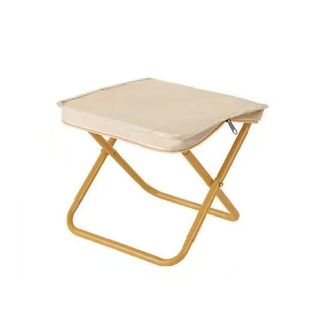 Beige Outdoor Folding Stool with Carrying Handle - Portable Camping Seat, Fishing Chair, Collapsible Zipper Stool for Outdoors, Queueing, and More.