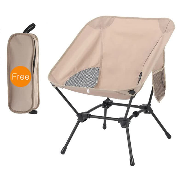 Beige Portable Lightweight Folding Beach Chair - Compact Fishing Chair with Square Legs for Outdoor Use.