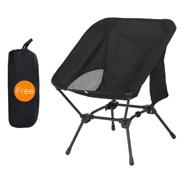 Black Portable Lightweight Folding Beach Chair - Compact Fishing Chair with Square Legs for Outdoor Use.