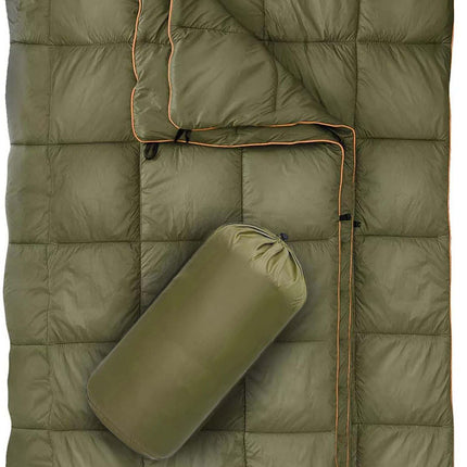 Military Green Compact Lightweight Quilted Blanket - Soft, Warm, and Portable for Outdoor Adventures.