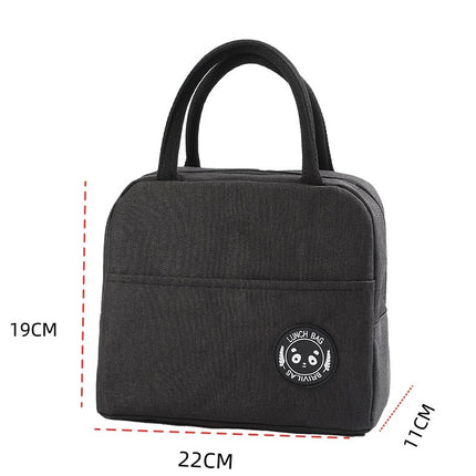 Black Portable Insulated Lunch Bag for Kids & Adults | Cute Panda Thermal Bento Tote | Lightweight Water-Resistant Meal Prep Bag.