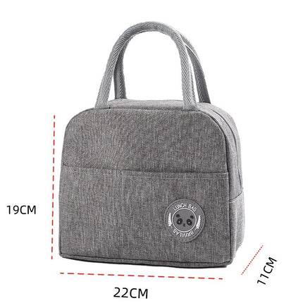 Grey Portable Insulated Lunch Bag for Kids & Adults | Cute Panda Thermal Bento Tote | Lightweight Water-Resistant Meal Prep Bag.
