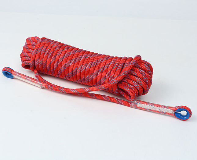 Red 10mm Double Hook Climbing Rope Set - 15m Durable Outdoor Safety Rescue Cord.