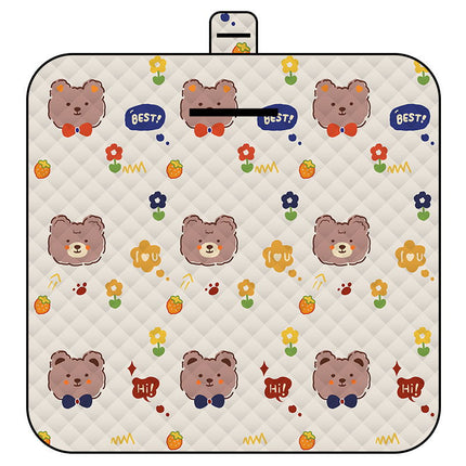Cute Bow Tie Bear Thick Waterproof Foldable Picnic Mat - 150x200cm for Camping & Beach.