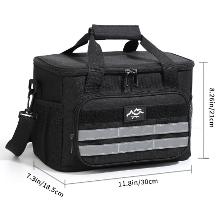 Black Versatile Large-Capacity Picnic Insulated Bag - Detachable Shoulder Strap & Ice Pack.