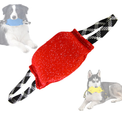 Red Durable Dog Tug Toy with 2 Handles - Interactive Bite Pillow for Training & Tug of War.