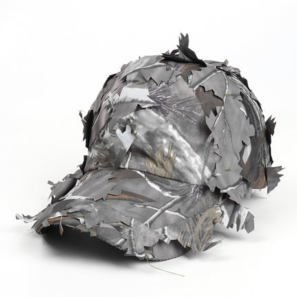 Grey 3D Leaf Camouflage Baseball Cap – American-Style Outdoor Tactical Hat for Hunting, Camping & Survival.