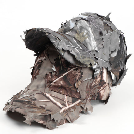 Grey 3D Leaf Camouflage Baseball Cap – American-Style Outdoor Tactical Hat for Hunting, Camping & Survival.