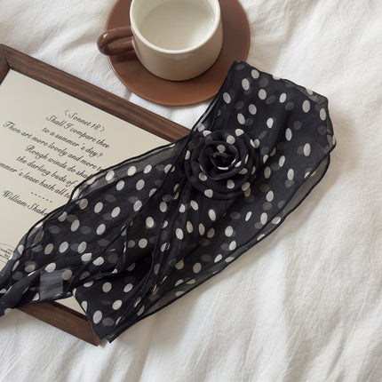 2 Pcs Black Dot Pattern Rose Flower Thin Scarf – Elegant and Versatile Neck Wrap for Women.