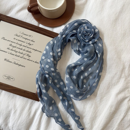 2 Pcs Blue Dot Pattern Rose Flower Thin Scarf – Elegant and Versatile Neck Wrap for Women.