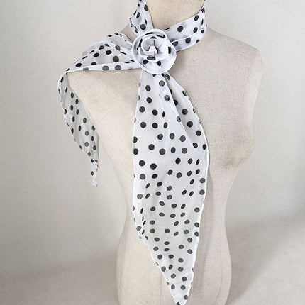 2 Pcs White Dot Pattern Rose Flower Thin Scarf – Elegant and Versatile Neck Wrap for Women.