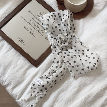 2 Pcs White Dot Pattern Rose Flower Thin Scarf – Elegant and Versatile Neck Wrap for Women.