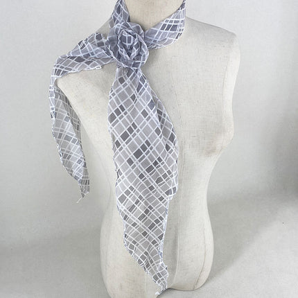 2 Pcs Light Grey Plaid Pattern Rose Flower Thin Scarf – Elegant and Versatile Neck Wrap for Women.