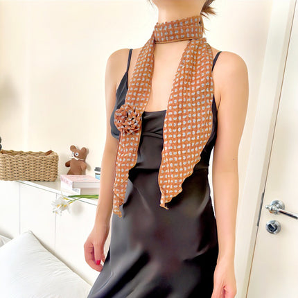 2 Pcs Light Beige Fruit Pattern Rose Flower Thin Scarf – Elegant and Versatile Neck Wrap for Women.