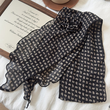 2 Pcs Black Fruit Pattern Rose Flower Thin Scarf – Elegant and Versatile Neck Wrap for Women.