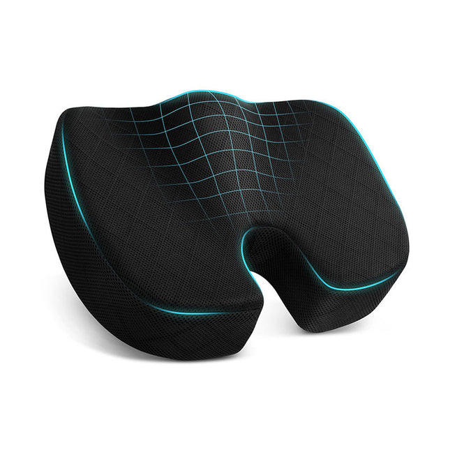 Black Memory Foam Seat Cushion – Ergonomic Support for Office, Car, Wheelchair, and Home Use.