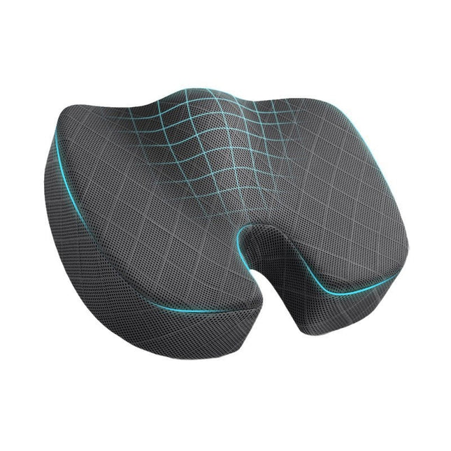Dark Grey Memory Foam Seat Cushion – Ergonomic Support for Office, Car, Wheelchair, and Home Use.