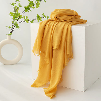 Yellow Cotton and linen scarves - Elegant, solid-color, lightweight shawls, soft and comfortable, suitable for pairing with various outfits..
