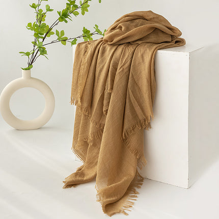 Khaki Cotton and linen scarves - Elegant, solid-color, lightweight shawls, soft and comfortable, suitable for pairing with various outfits..