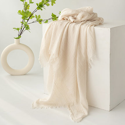 Beige Cotton and linen scarves - Elegant, solid-color, lightweight shawls, soft and comfortable, suitable for pairing with various outfits..