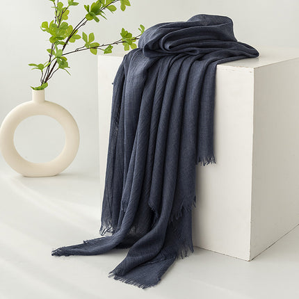 Dark Blue Cotton and linen scarves - Elegant, solid-color, lightweight shawls, soft and comfortable, suitable for pairing with various outfits..