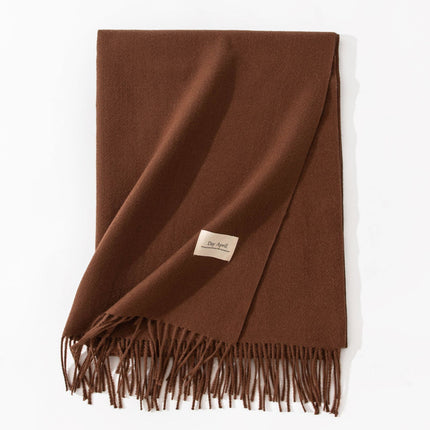 Coffee Autumn & Winter Korean-Style Women's Cashmere-Like Scarf – Solid Color, Warm, Versatile Wrap.