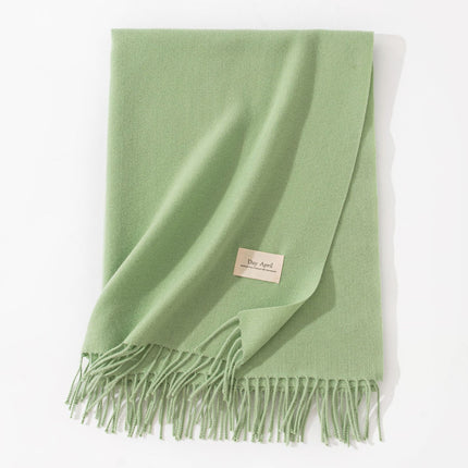 Green Autumn & Winter Korean-Style Women's Cashmere-Like Scarf – Solid Color, Warm, Versatile Wrap.