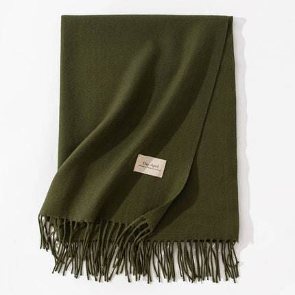 Dark Green Autumn & Winter Korean-Style Women's Cashmere-Like Scarf – Solid Color, Warm, Versatile Wrap.