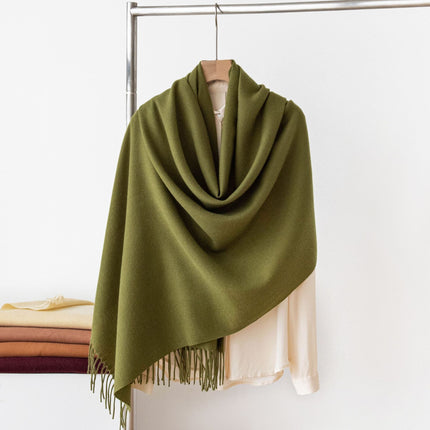 Dark Green Autumn & Winter Korean-Style Women's Cashmere-Like Scarf – Solid Color, Warm, Versatile Wrap.