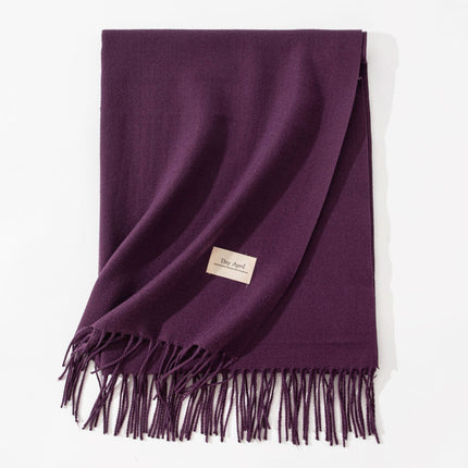 Dark Purple Autumn & Winter Korean-Style Women's Cashmere-Like Scarf – Solid Color, Warm, Versatile Wrap.