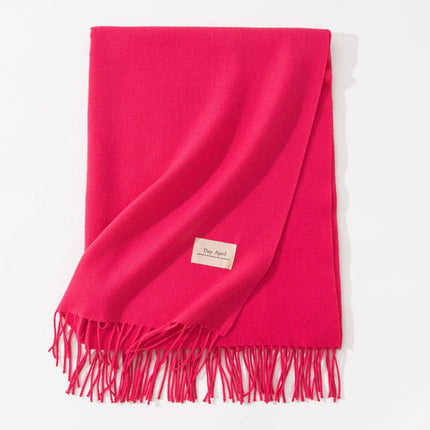 Rose Red Autumn & Winter Korean-Style Women's Cashmere-Like Scarf – Solid Color, Warm, Versatile Wrap.