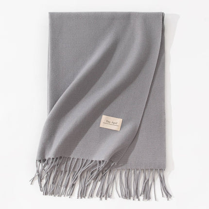 Grey Autumn & Winter Korean-Style Women's Cashmere-Like Scarf – Solid Color, Warm, Versatile Wrap.