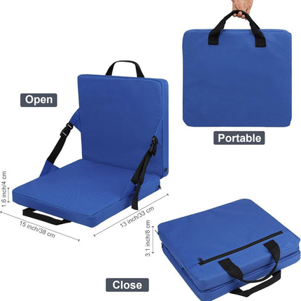 Blue Portable Foldable Outdoor Seat – Multi-Functional Stadium & Boat Chair with Carry Handle.