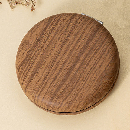 2 Pcs Brown Portable Wooden-Style Makeup Mirror - Dual-Sided High-Definition Compact Mirror.