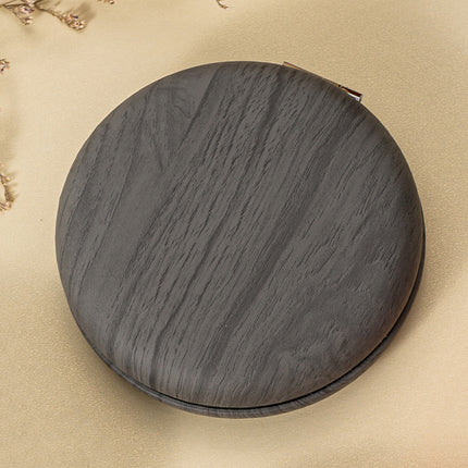 2 Pcs Grey Portable Wooden-Style Makeup Mirror - Dual-Sided High-Definition Compact Mirror.