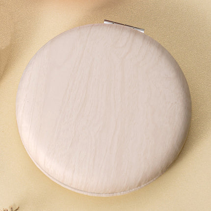 2 Pcs Beige Portable Wooden-Style Makeup Mirror - Dual-Sided High-Definition Compact Mirror.