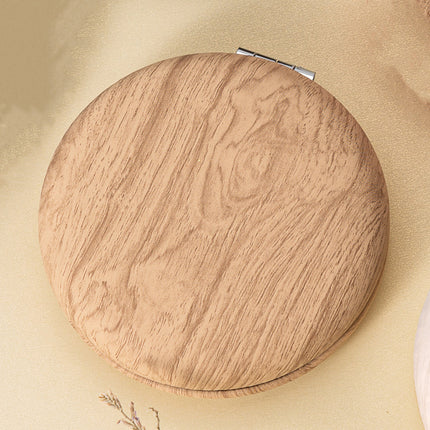 2 Pcs Khaki Portable Wooden-Style Makeup Mirror - Dual-Sided High-Definition Compact Mirror.