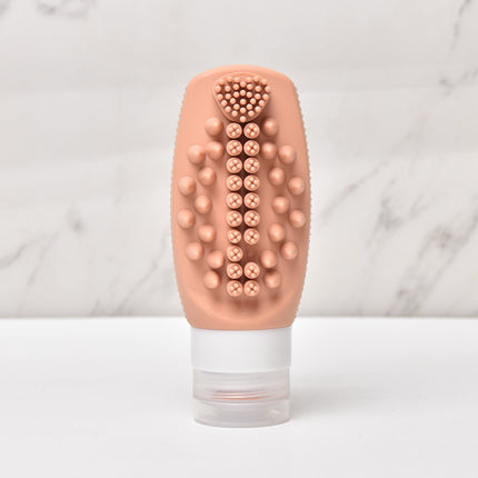 Orange Travel Silicone Refillable Bottle Set – Multi-Functional Soft-Squeeze Dispenser with Built-in Brush (3-Pack).