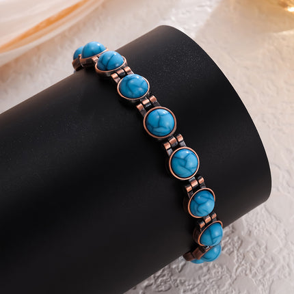 Vintage-Inspired Women's Copper-Tone Magnetic Bracelet – Turquoise Accent Magnetic Bangle.