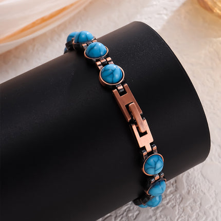 Vintage-Inspired Women's Copper-Tone Magnetic Bracelet – Turquoise Accent Magnetic Bangle.