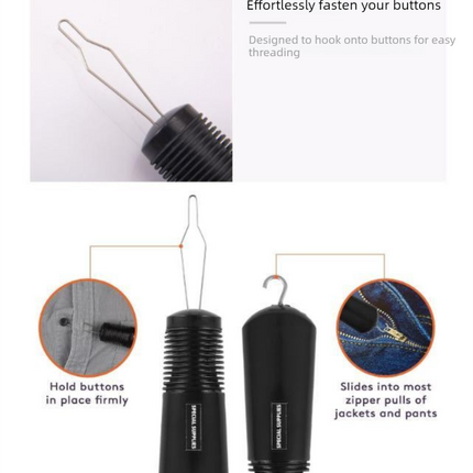 Grey Dressing Aid Tool – Button & Zipper Assistant for Elderly and People with Limited Mobility.