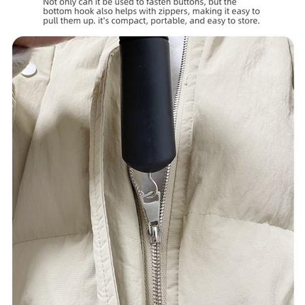 Grey Dressing Aid Tool – Button & Zipper Assistant for Elderly and People with Limited Mobility.