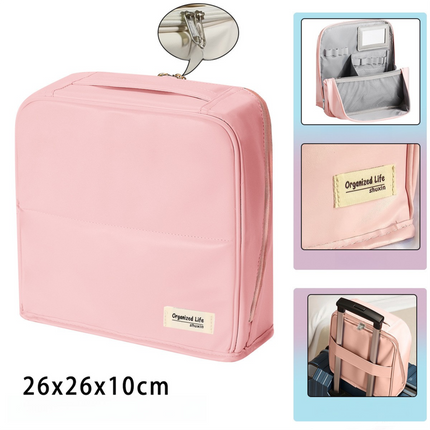 Pink Magnetic Compartmentalized Standing Cosmetic Bag – Large Capacity with Mirror, Travel Makeup Organizer (26×10×26 cm).