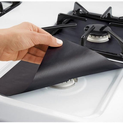 10 Pcs Black Heat-Resistant Gas Stove Mat – Non-Stick Teflon Coated Fiberglass Protector for Cooktops (270mm × 270mm).