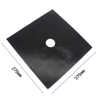 10 Pcs Black Heat-Resistant Gas Stove Mat – Non-Stick Teflon Coated Fiberglass Protector for Cooktops (270mm × 270mm).