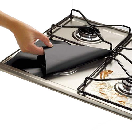 10 Pcs Black Heat-Resistant Gas Stove Mat – Non-Stick Teflon Coated Fiberglass Protector for Cooktops (270mm × 270mm).